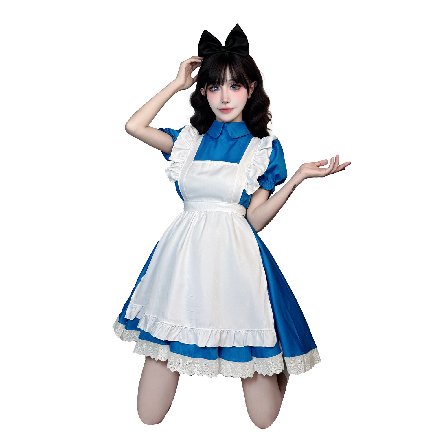 Princess Alice on the Run Blue Dress Maid Costume Maid Performance Halloween Costume Pastoral Style Lolita