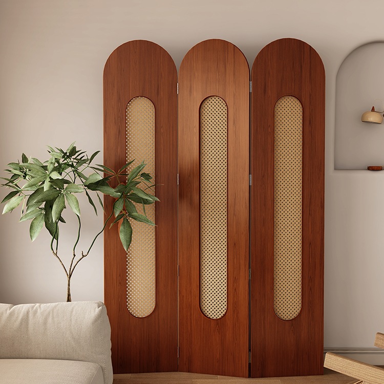 Orange Natural New Chinese Style Medieval Screen Rattan Hollow Folding Screen Sofa Background Wall Partition Wall Entrance Blocking