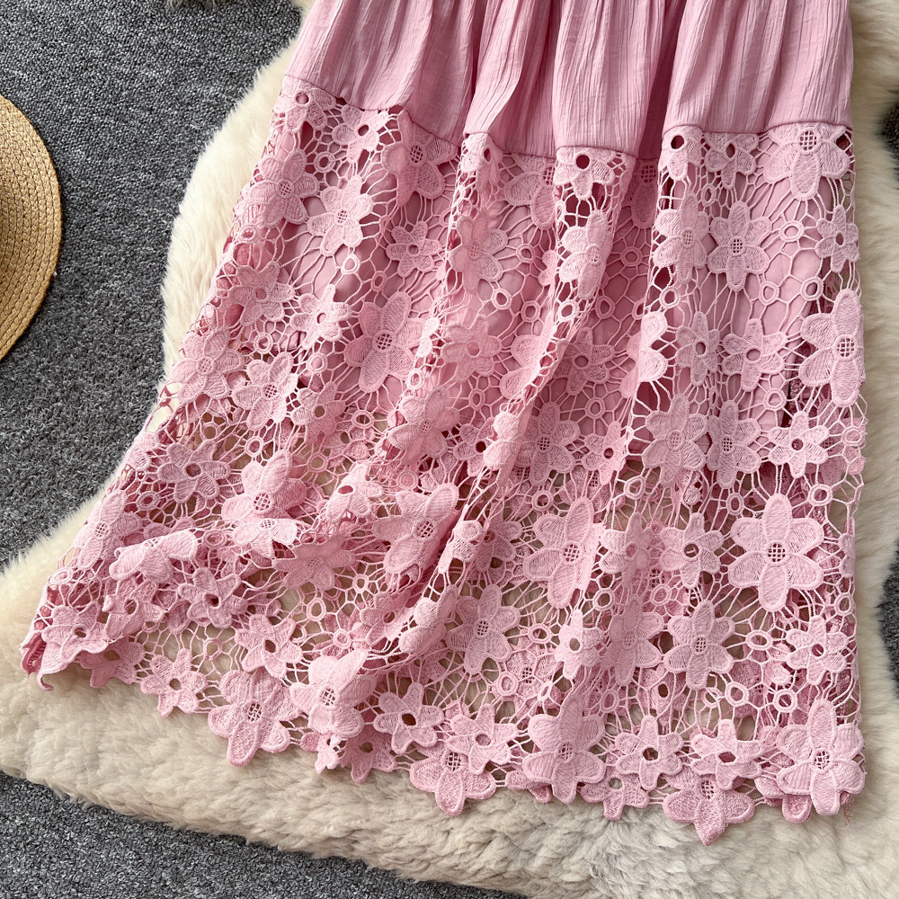 Damen A-linien Midirock Mit Spitzen-einsätzen Und Blumenmuster_voghion.com