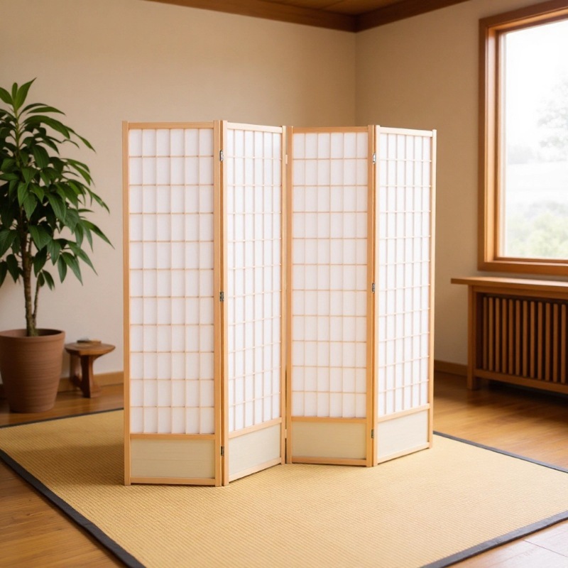 Japanese-Style Folding Screen Partition for Living Room, Mobile Lattice Folding Screen Partition Curtain, Bedroom Divider, Blocking Wall