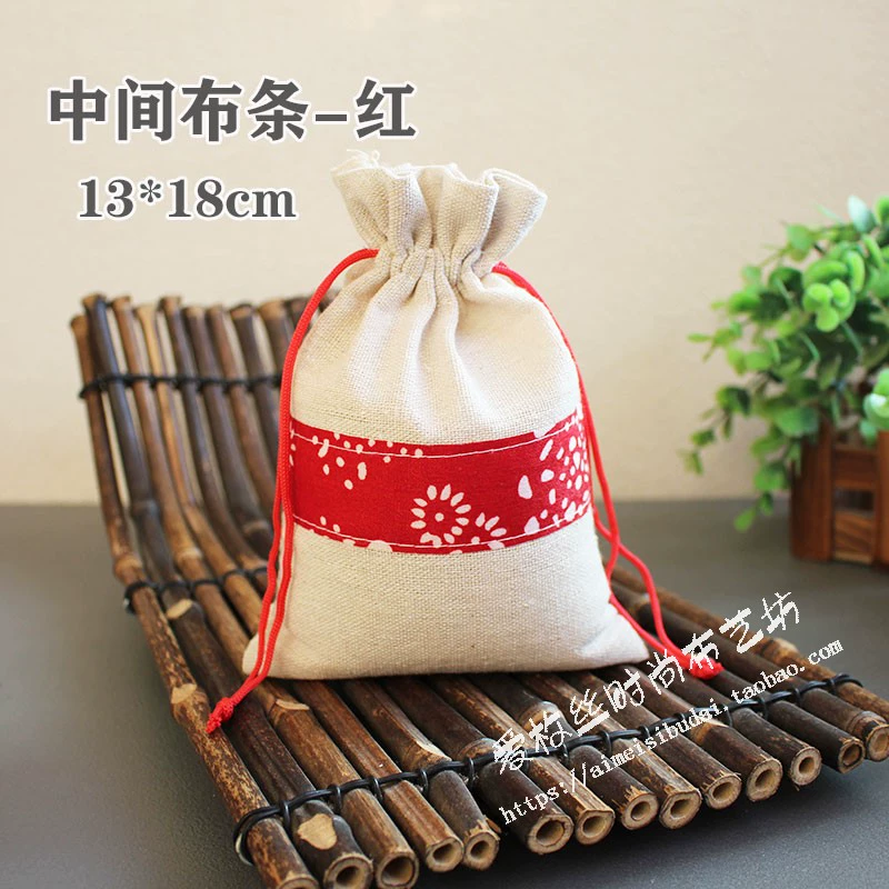 Cloth bag, Chinese style, drawstring, cotton and linen, for luck