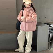 女童加绒外套秋冬装2025新款女大童羊羔绒加厚棉服儿童夹棉毛毛衣