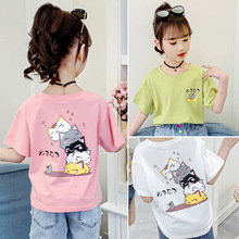 女童短袖T恤2023年夏季新款中大童韩版洋气白色儿童卡通棉体恤
