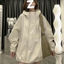 中长款双拉链连帽冲锋衣女2025春款宽松显瘦透气防风甜酷风衣跨境