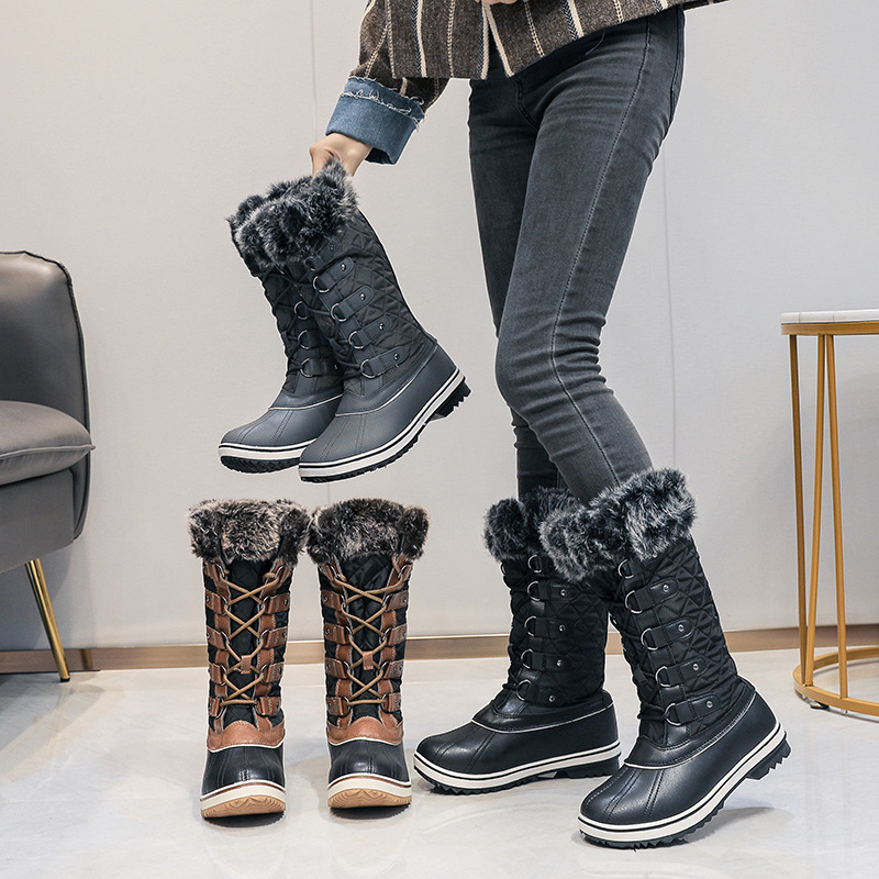Comercio exterior spot transfronterizo Europa y América de tamaño alto para proteger las piernas, botas de nieve cálidas de pelo grueso plano