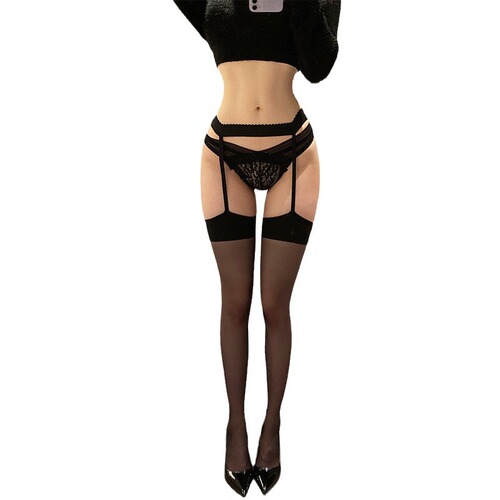 Ziqu sexy red edge suspender one-piece stockings ultra-thin red stockings contrasting red edge black stockings pure desire body stockings 5028