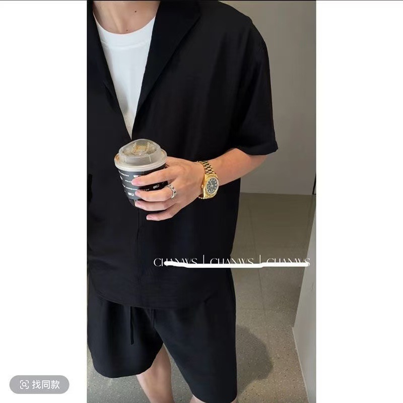 Fake Two-Piece Linen and Tencel Soft Fabric Short-Sleeved Shirt Suit Large Size Loose Lazy Old Money Style High-End