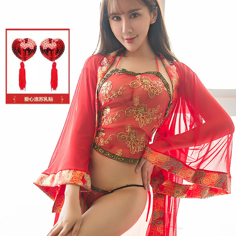 Lencería sexy antiguo transparente ropa Tang traje bellyband caliente adulto tentación estilo retro colgando pijamas de las mujeres