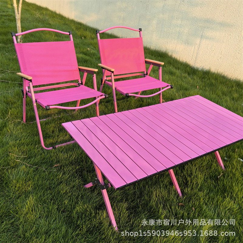 Outdoor Exquisite Camping Rose Red Table and Chair Pink Carbon Steel Egg Roll Table Foldable Portable Picnic Equipment Outdoor Exquisite Camping Rose Red Table and Chair Pink Carbon Steel Egg Roll Table Foldable Portable Picnic Equipment