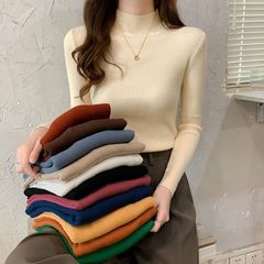 半高领毛衣女秋冬新款长袖修身针织衫上衣冬季洋气百搭内搭打底衫