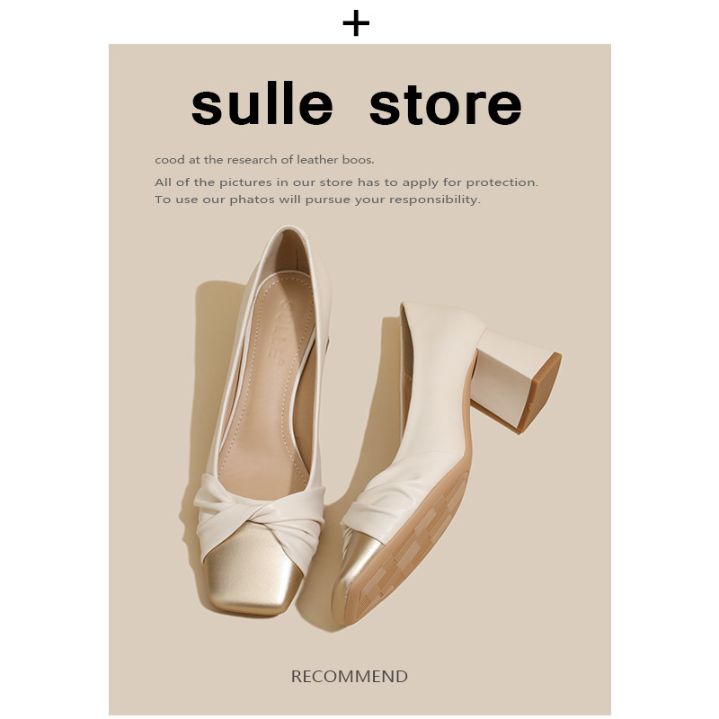 In Stock~ French Square-Toe Chanel-Style Chunky Heel Shoes, Versatile and Elegant, Niche Design, Commuter High Heels