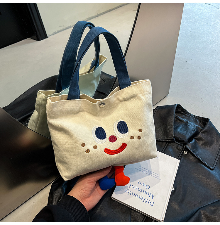 ins mini canvas bag, cute peach tote bag, Korean girl snack bento small bag canvas bag wholesale undefined