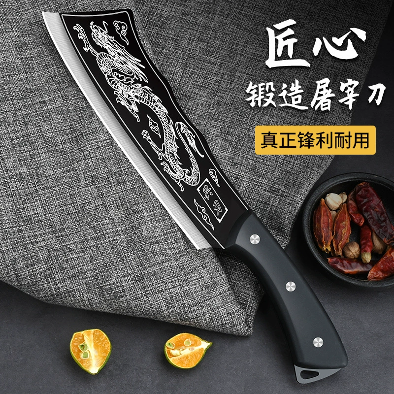 Сетчатый красный прямой поставки кухонный нож толстые крылья курицы древесная лазерная узор дракон внешний кожаный чехол резак для костей