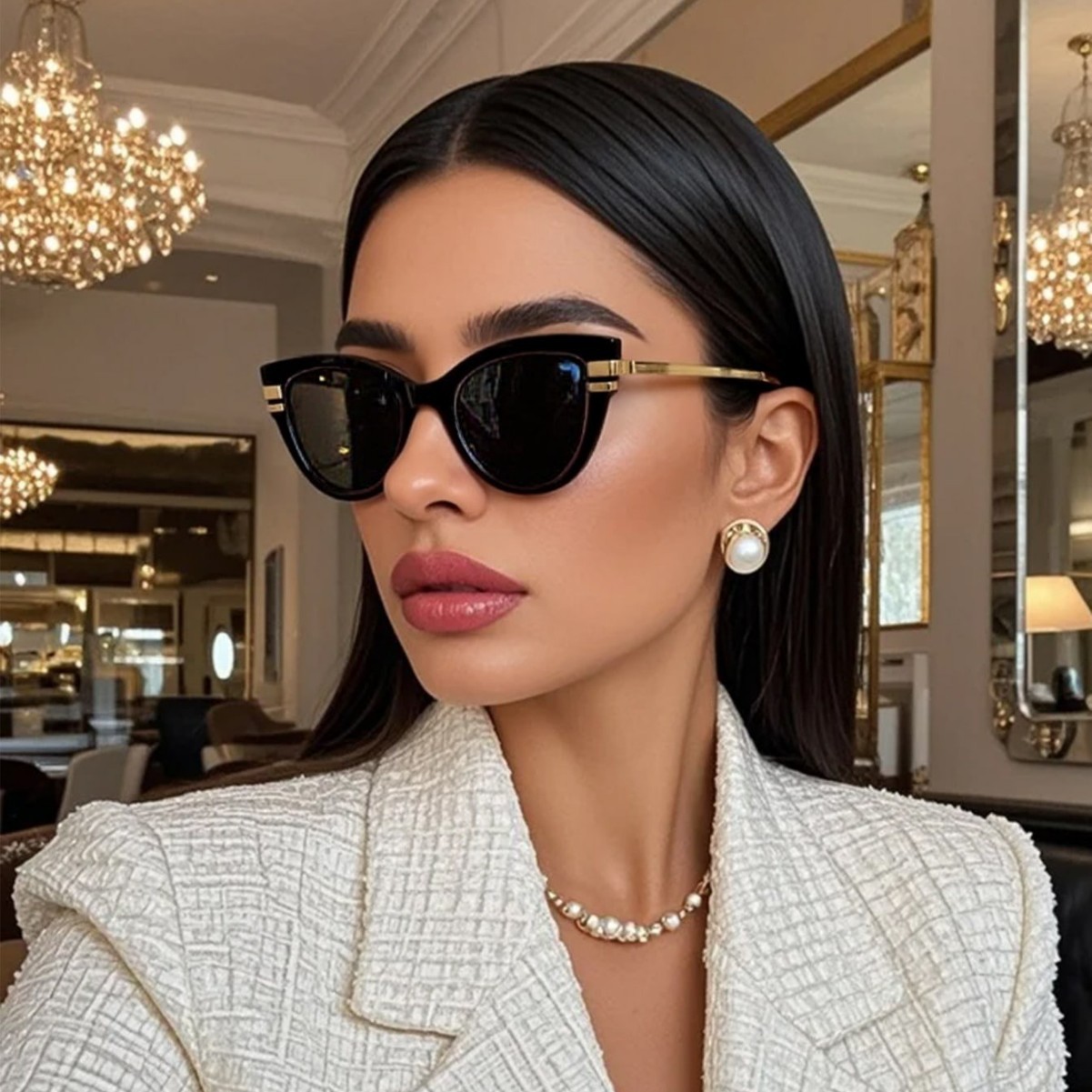 Gafas de sol estilo ojo de gato de moda retro. Gafas de protección solar versátiles y modernas para mujer que favorecen el rostro, haciéndolo parecer más pequeño._voghion.com