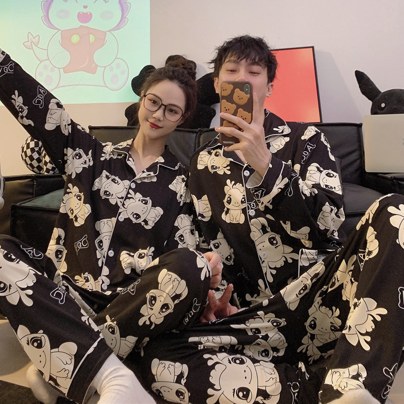 Negro lindo dragón pareja pijamas primavera y otoño 2024 nuevo Algodón puro manga larga lindo más tamaño hombres y mujeres desgaste del hogar verano