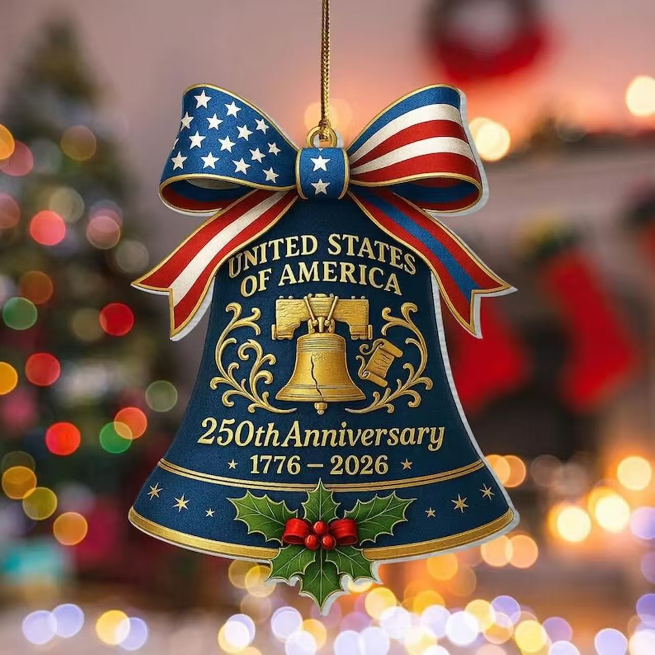 Colgante transfronterizo de los Estados Unidos 250 aniversario recuerdos acrílico 2D colgante de campana para celebrar el 250 aniversario de los Estados Unidos