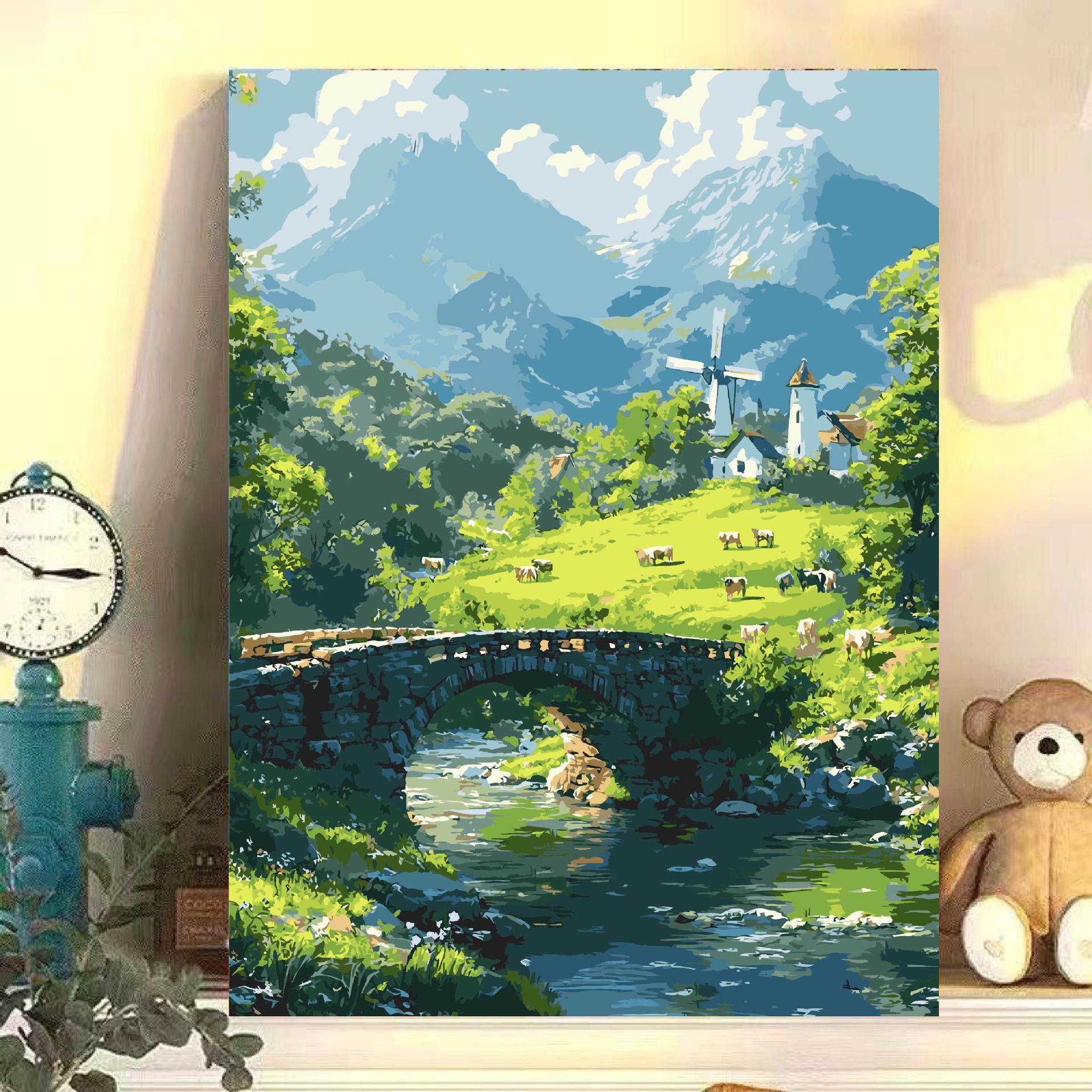 Paisaje floral diy relleno manual acrílico pintura al óleo digital de alto valor de color curado 0 pintura al óleo de relleno base en el viento