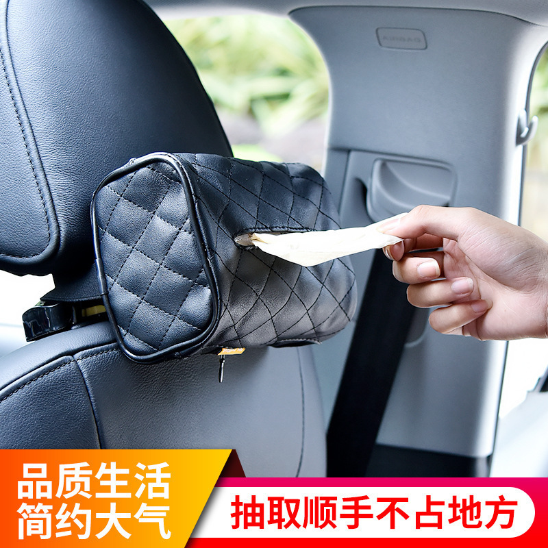 Bolsa de toallas de cuero universal, caja de extracción de papel para respaldo del asiento del automóvil, caja de toallas de protector solar para automóvil, extracción de toallas de papel para automóvil