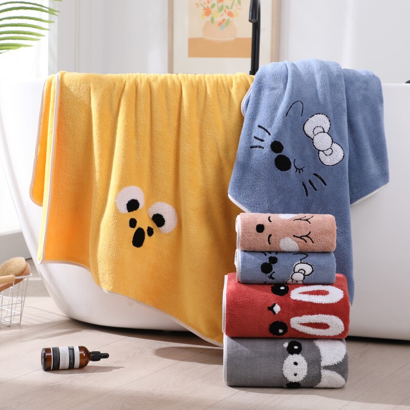 Cute cartoon animal coral fleece embroidery towel bath towel can add logo home daily soft bath towel