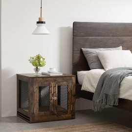 跨境宠物家具铁木狗笼板式铁网结合狗屋箱子边柜子室内狗窝厂家