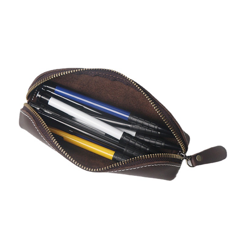 De una sola pieza de la entrega Nueva Primera capa de piel de vaca caja de lápiz estudiante bolsa de papelería de oficina de cuero genuino bolso de la llave simple de cuero de Caballo Loco