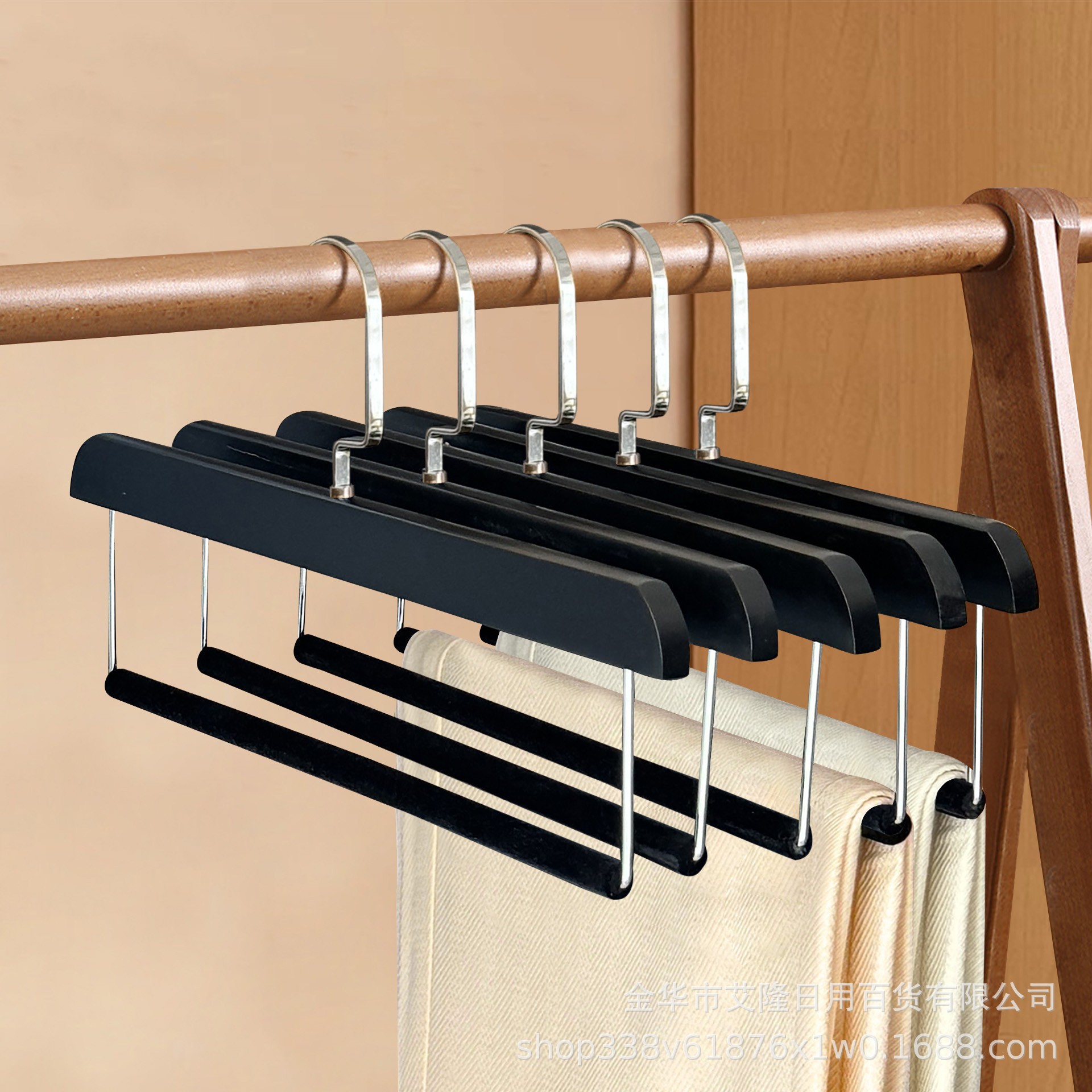 Pantalones de madera maciza con varilla flocada, pantalones colgantes, protectores antideslizantes, pantalones sin costuras, tienda de ropa, guardarropa, artefacto de almacenamiento antiarrugas