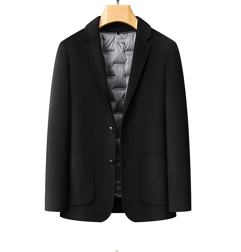 Áo vest nam dạ len hai mặt có lớp lót lông vũ tháo rời, tay dài, cổ vest — Cà phê xám, màu xám đậm, đen chi tiết 13