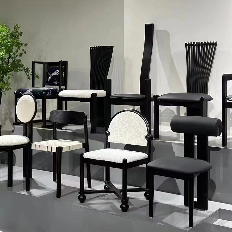 French Retro Dining Chair, Home Solid Wood Black Key Chair, Designer Mermaid Chair, Medieval Style