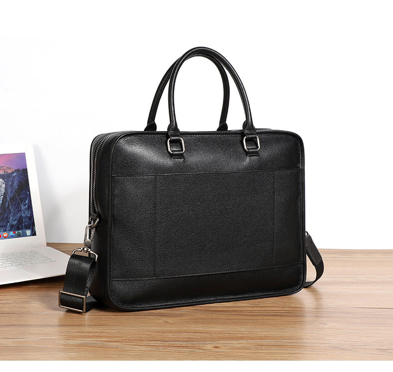 Túi xách tay nam da bò thật ngang 38×9×29 cm đựng laptop 14 inch — Màu đen chi tiết 5