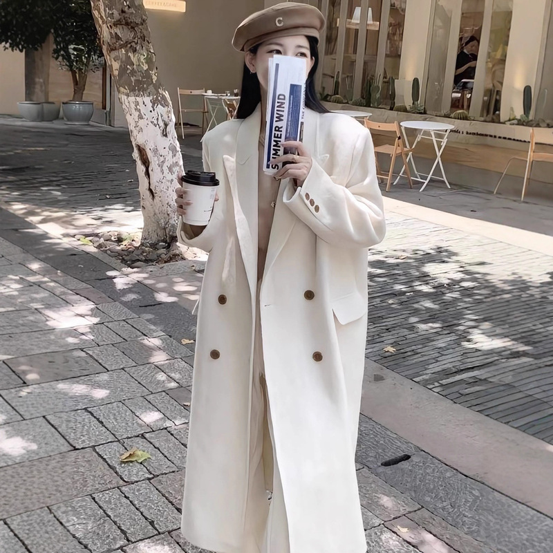 [3008 high-grade loose temperament shoulder suit vintage wool coat niche French mid-length women's coat