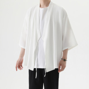2025 Summer New Chinese Style Men's Fashion Simple Cape Loose Japanese Large Size Ice Silk Sun Protection Trench Coat