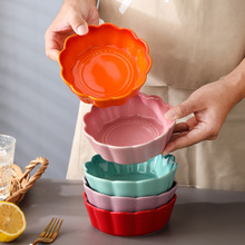 炫彩创意陶瓷花型碗 家用6英寸水果沙拉碗微波炉烤箱适用烘焙烤碗