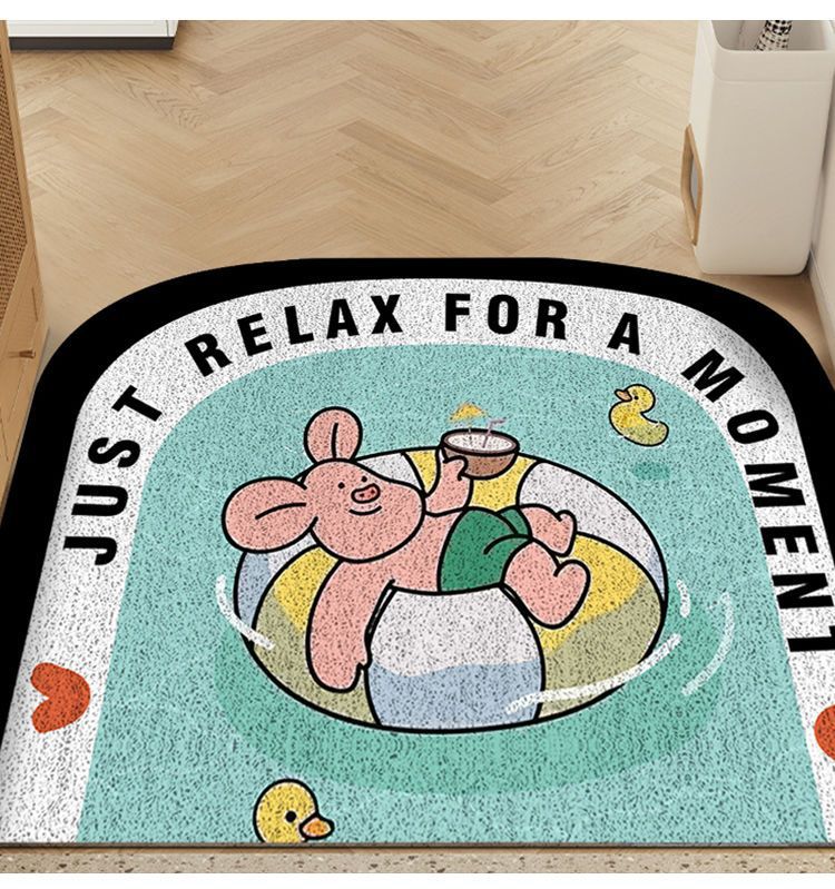 Home Floor Mat Cartoon Piggy Entrance Entrance Semi-round Foot Mat Home Scraping Mud and Soil Anti-slip Silk Ring Floor Mat
