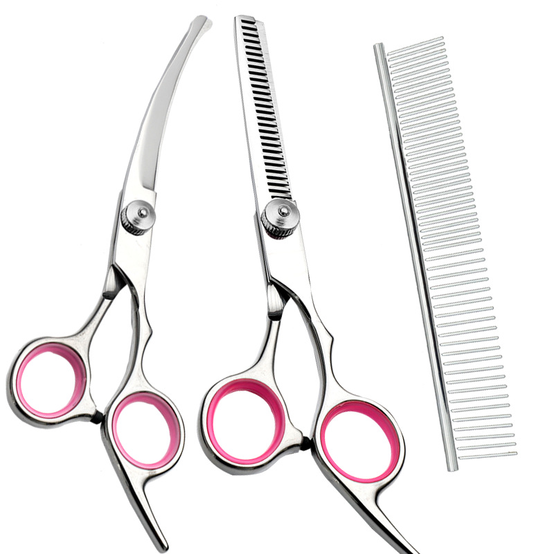 Perro profesional corte de pelo tijeras curvadas traje de corte de pelo de peluche tijeras de corte de pelo de acero inoxidable directo de fábrica