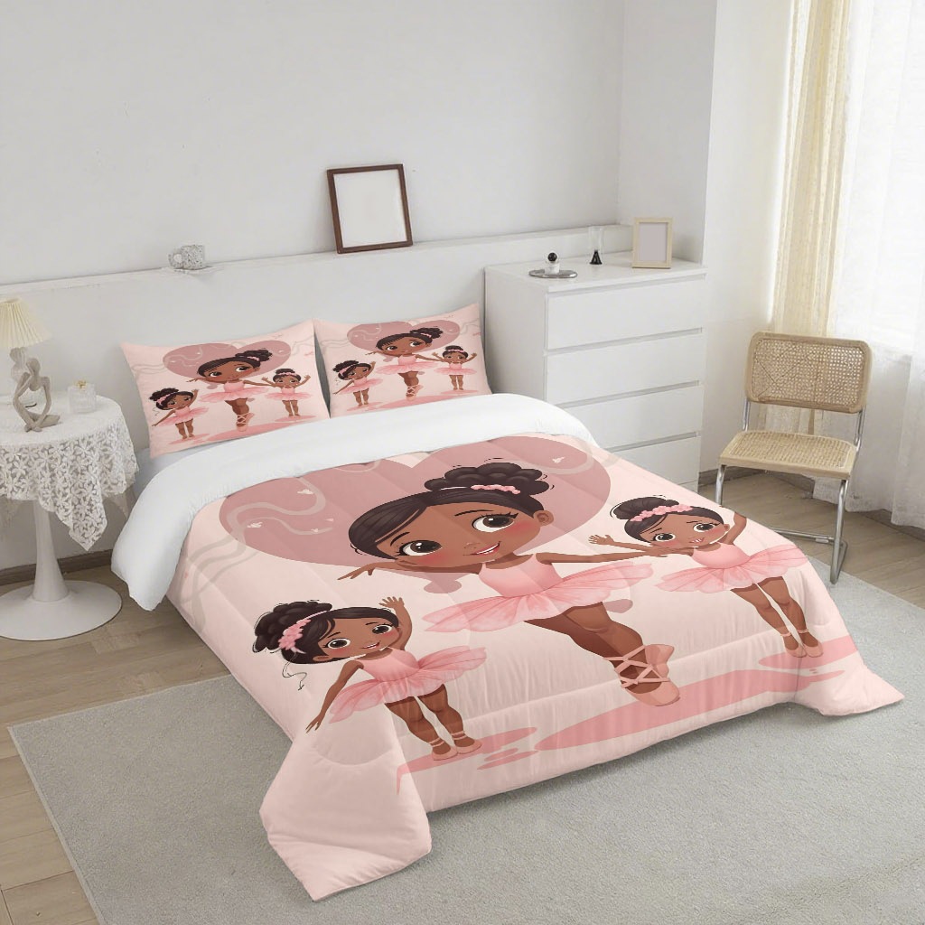 TEMU / JIT Pink Ballerina impresión digital de alta definición 180gms colcha almohada set suministro directo de fabricantes