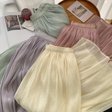 仙气人鱼姬珍珠半身裙2024春夏新款韩系别致气质茶系穿搭裙子