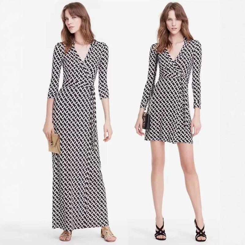 Pretty Good Life Hu Xing'Er Classic Black and White Lock Wrap Dress Temperament One-Piece Dress Women's Summer