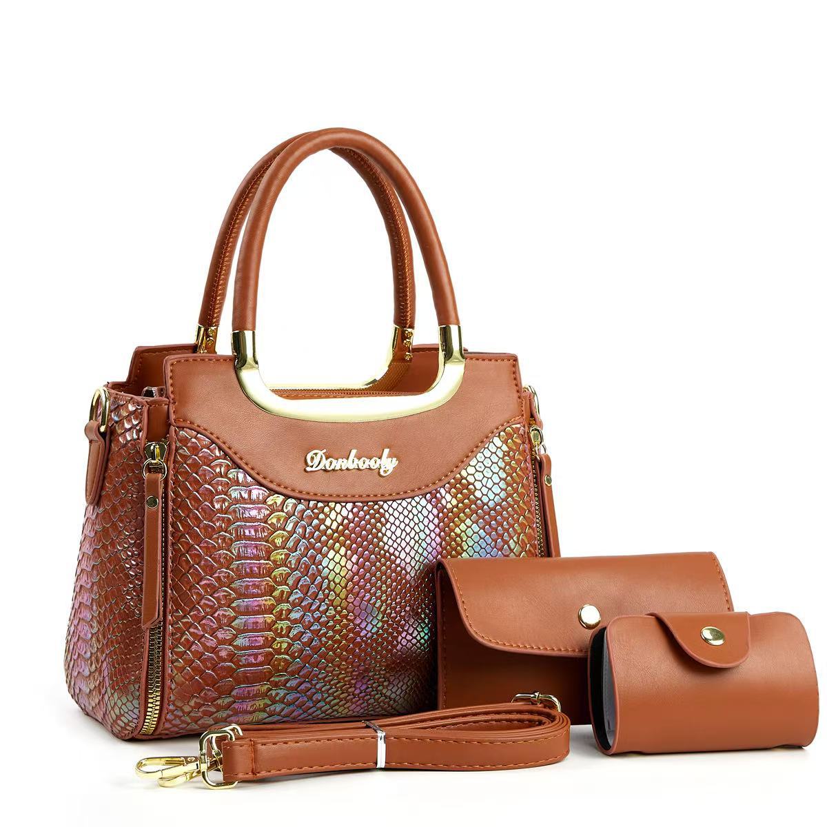 Bolsa de tres piezas, bolso de mano de temperamento casual, textura de cocodrilo, bolso de hombro, bolso de mochila universal, bolso de mano