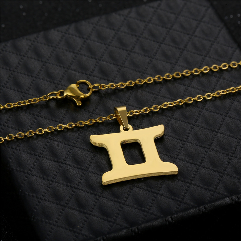 Gemini twelve constellation pendant stainless steel necklace earrings set