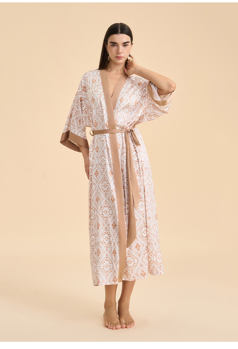 New Cross-border Bathrobe Pajamas For Women, High-end Spring Autumn Satin Chiffon European And American Style Home Wear,_ecoleips.com