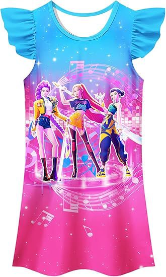 2025 新しいクロスボーダー夏のデーモンハンタースーツ人気歌手ホーム服プリンセスドレスプリントネグリジェ|undefined