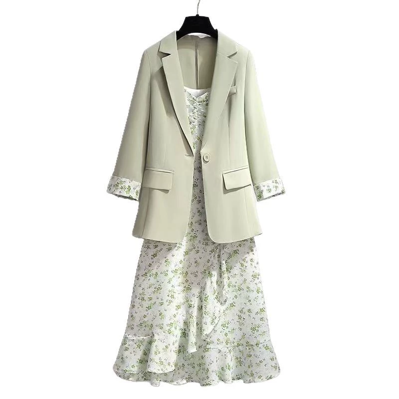 Classic suit jacket, autumn demi-season set, dress, plus size, bright catchy style, fitted