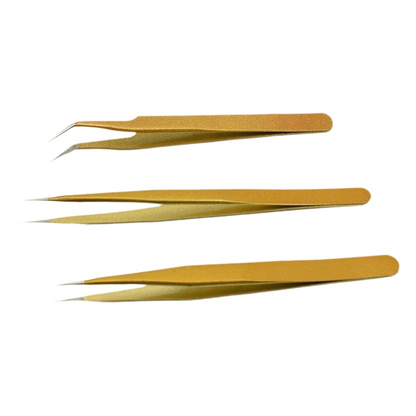 Pinzas de Acero Inoxidable con Descuento para Sujetar, Pinzas Doradas de Precisión con Puntas Rectas y Curvas para Belleza y Extensiones de Pestañas, Aplicador de Pestañas Postizas. image 1