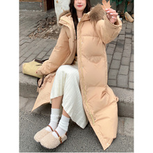 白鸭绒新款羽绒服女春连帽带毛领长款加厚加绒保暖春季外套