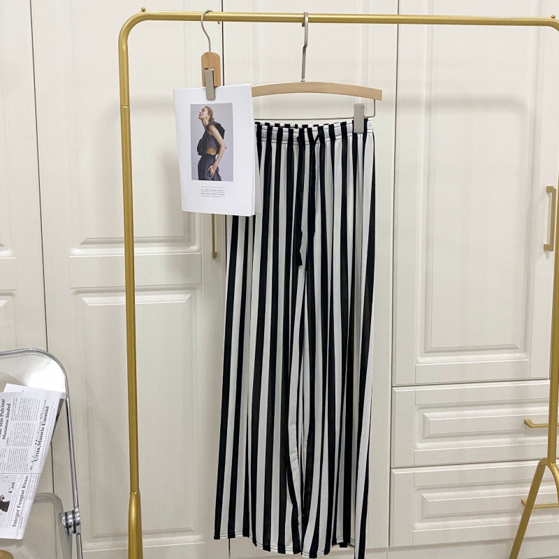 Pantalones de estilo carkala impresos pantalones de pierna ancha de verano para mujer versátil cintura alta adelgazante drapeado Pantalones rectos de moda casual