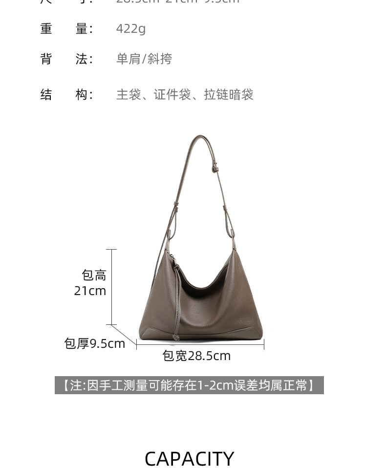 Túi tote da mềm nữ đáy rộng dáng ôm nách đi làm — Xám voi chi tiết 12