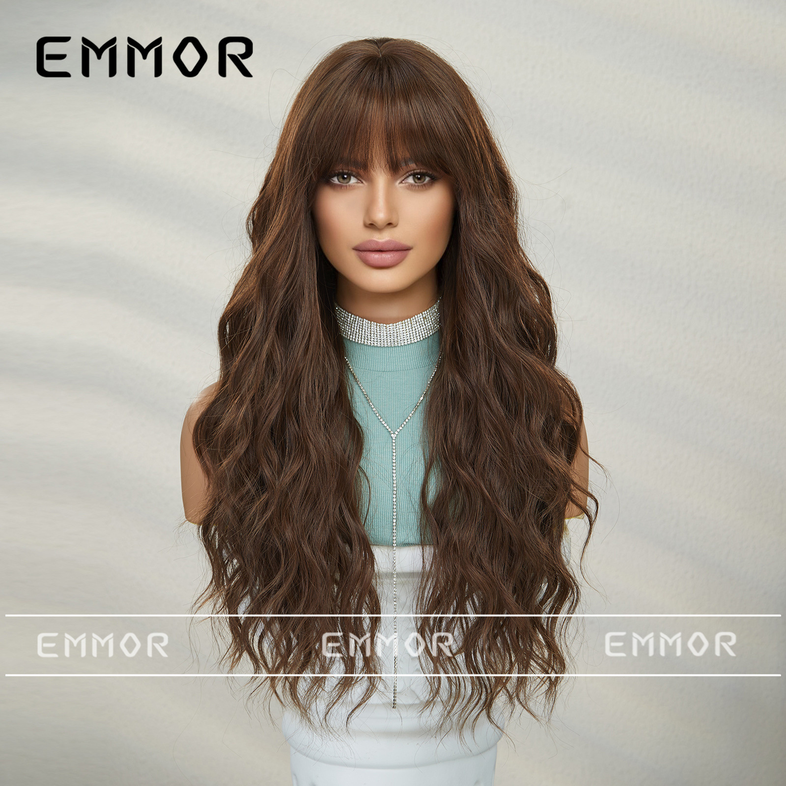 SHIEN transfronterizo primavera nueva moda vigorosa flequillo ondulación del agua larga peluca rizada pelucas de pelo completo