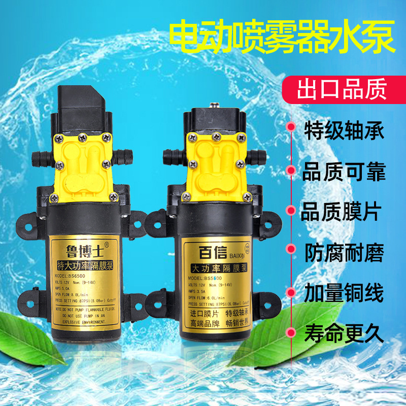 农用电动喷雾器水泵12v小型高压喷雾器打药泵自吸隔膜鲁博士水泵