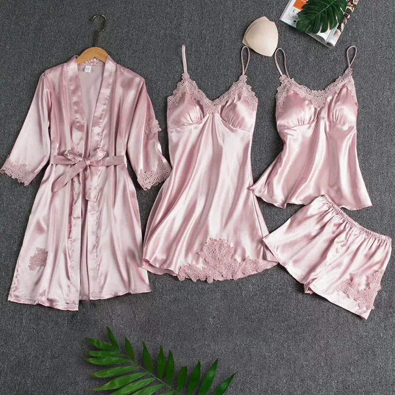 Топ с чашками, осенний пижамный комплект, sexy слипы, платье-стойка, юбка, длинный рукав, халат