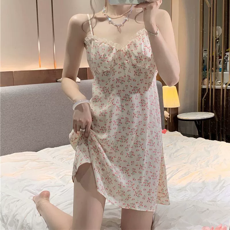 Top with cups, summer pijama, lace cute skirt, with short sleeve, internet celebrity